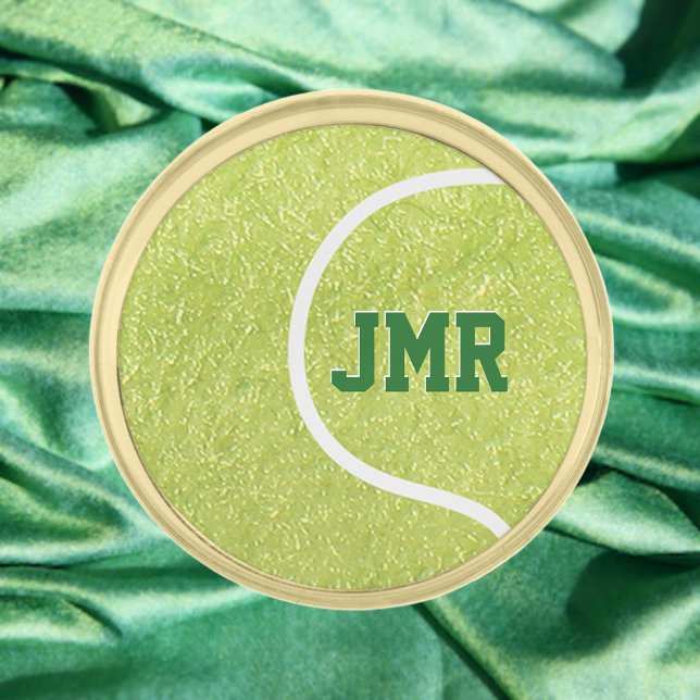 Tennis Ball Monogram Initials Gold Finish Lapel Pin (Creator Uploaded)