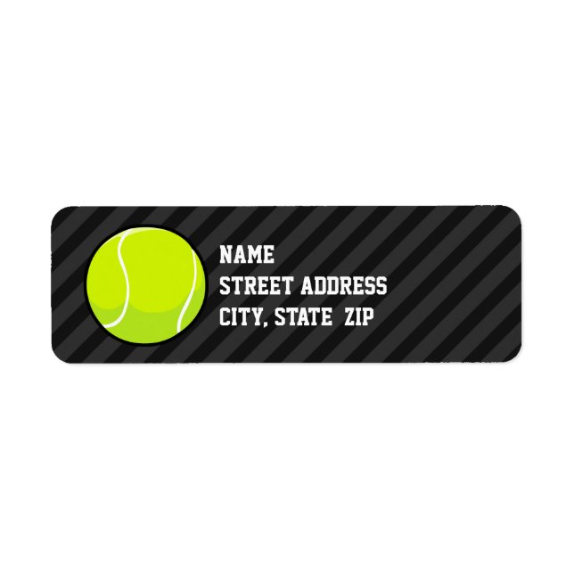 Tennis Ball on Black & Dark Gray Stripes Label (Front)