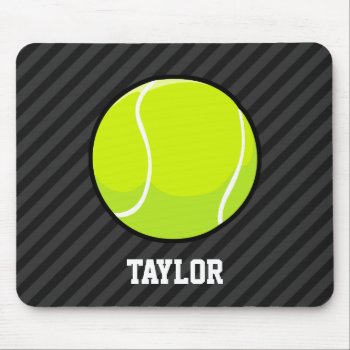 Tennis Ball On Black & Dark Gray Stripes Mouse Pad by Birthday_Party_House at Zazzle