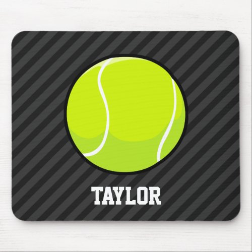Tennis Ball on Black  Dark Gray Stripes Mouse Pad