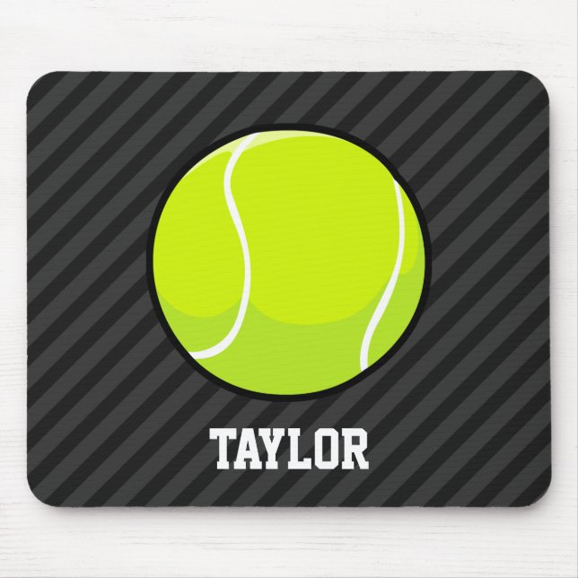 Tennis Ball on Black & Dark Gray Stripes Mouse Pad (Front)