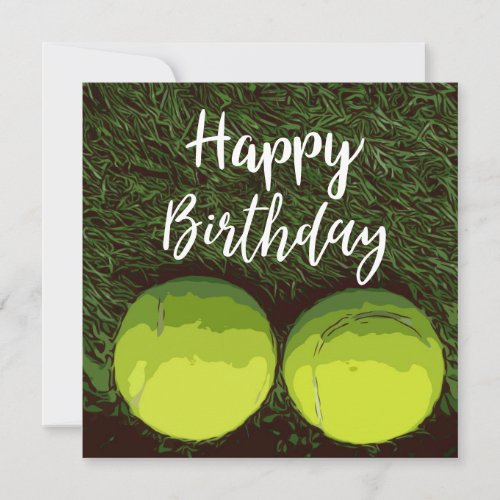 Tennis ball  on green grass birthday card