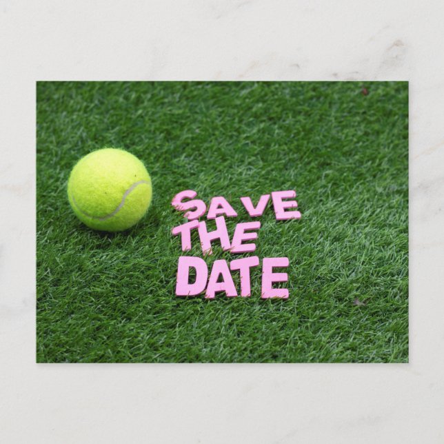Tennis ball on green save the date Invitation (Front)