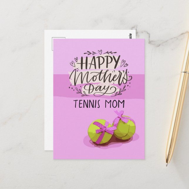Tennis ball on pink for Tennis Mom Mother's Day    Postcard (Front/Back In Situ)