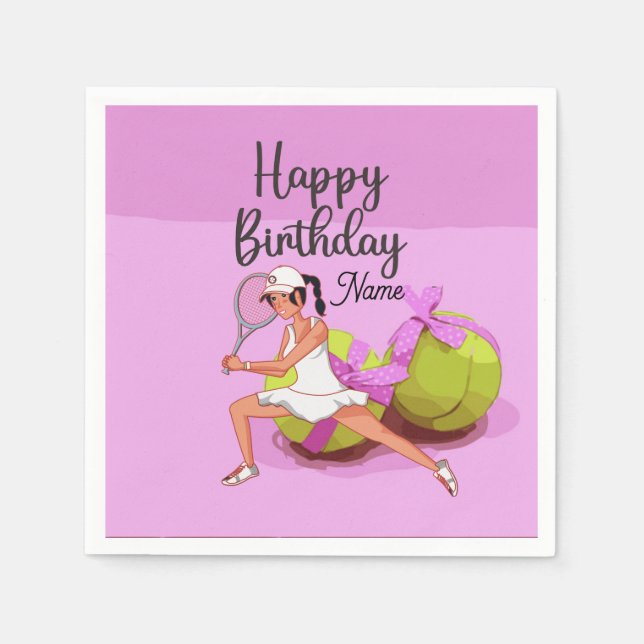 Tennis ball on pink Happy Birthday Woman Player   Napkins (Front)