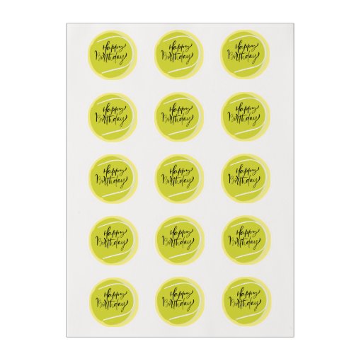 Tennis ball on yellow Happy Birthday Edible Frosting Rounds | Zazzle