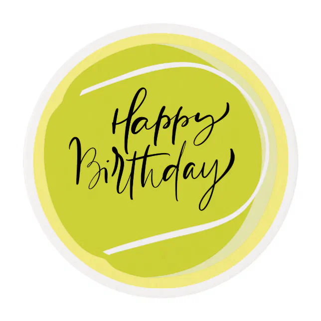 Tennis ball on yellow Happy Birthday Edible Frosting Rounds | Zazzle