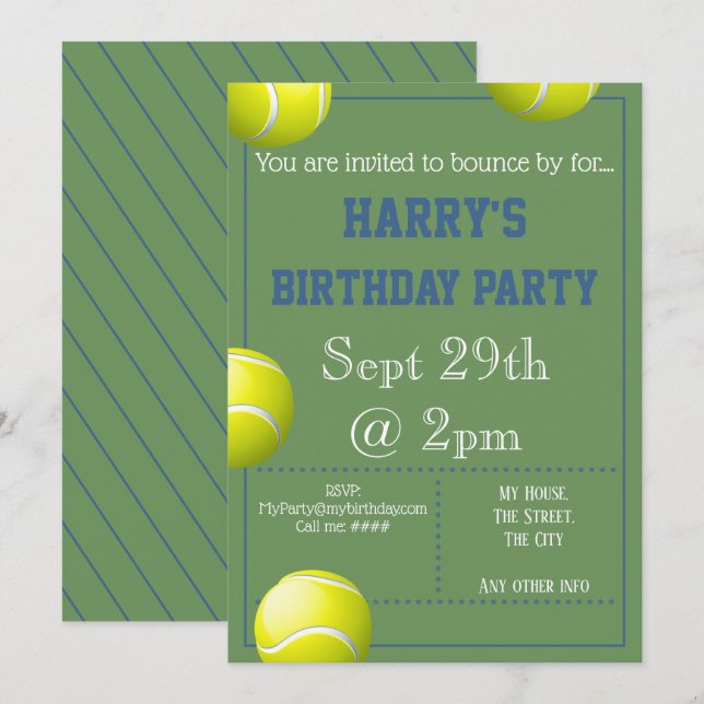 Tennis Ball Party Invitation Editable (Front/Back)