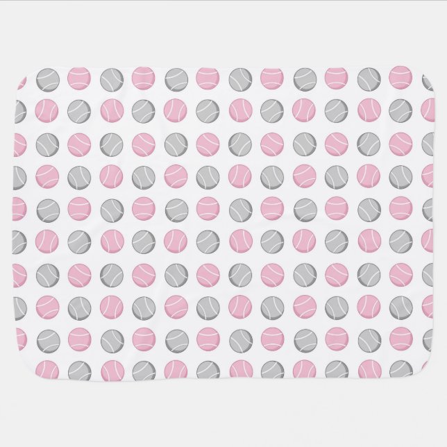 Tennis Ball Pattern Pink and Grey Swaddle Blanket (Horizontal)