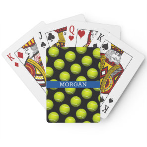 Tennis Ball Pattern, White Name, Blue & Black Poker Cards