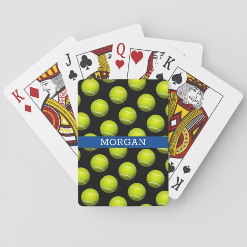 Tennis Ball Pattern White Name Blue  Black Poker Cards