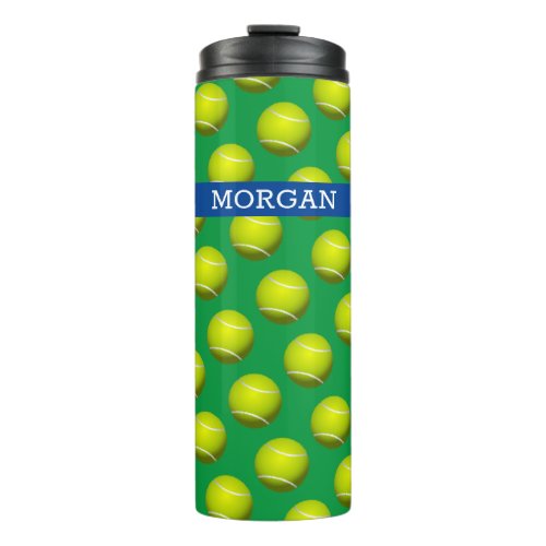 Tennis Ball Pattern White Name Blue  Green Vs 2 Thermal Tumbler