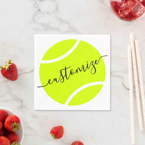 Tennis Ball Personalized Script Paper Cocktail Napkins
