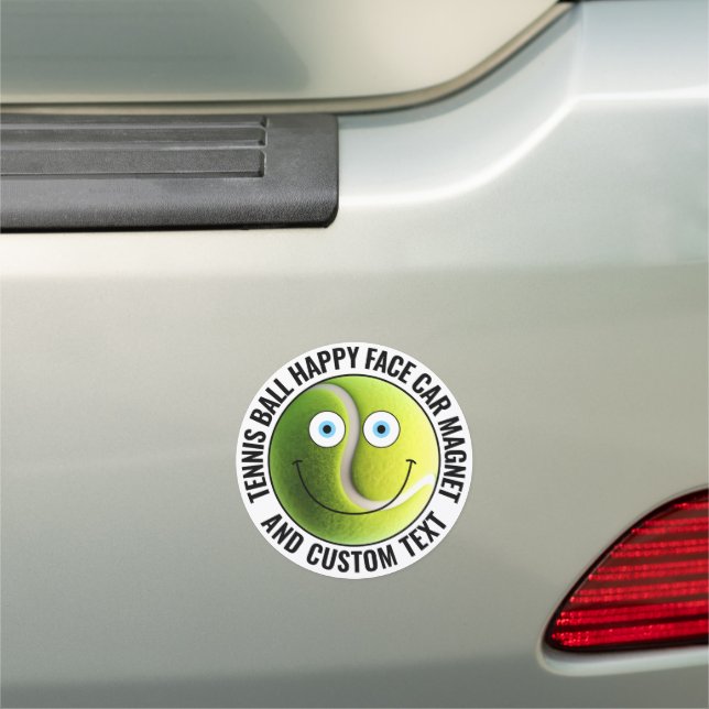 Tennis Ball Personalized Text Custom Happy Face 5" Car Magnet (In Situ)