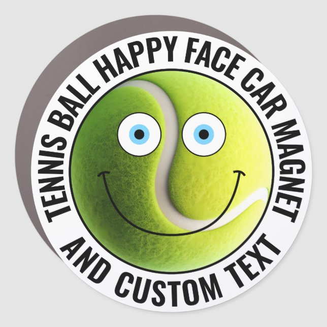 Tennis Ball Personalized Text Custom Happy Face 7" Car Magnet (Front)