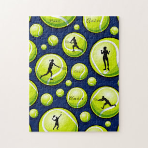 Tennis Ball Player Coach Silhouette & Custom Name Jigsaw Puzzle