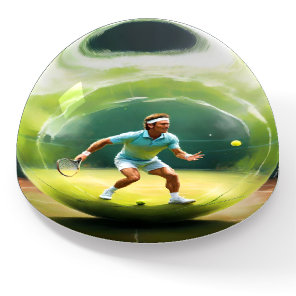 Tennis Ball Player On Court,   Paperweight