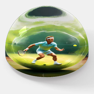 Tennis Ball Player On Court,   Paperweight