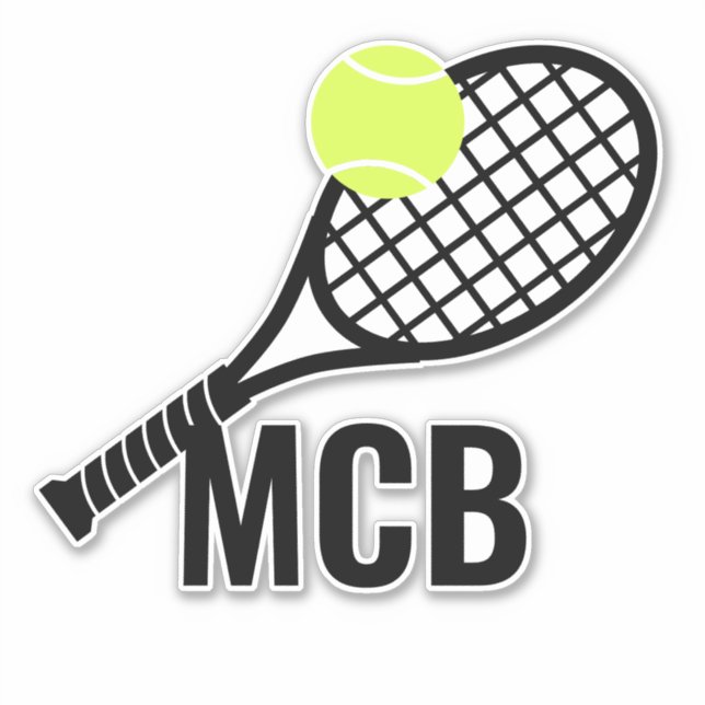 Tennis Ball Racket Monogram Initials Sticker (Front)