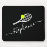 Tennis Ball Racket Monogram Name Personalized Mouse Pad<br><div class="desc">Custom Mousepad with an elegant tennis racket and ball monogram features an elegant script font name and simple tennis logo you can customize for a tennis coach or player on your team.</div>
