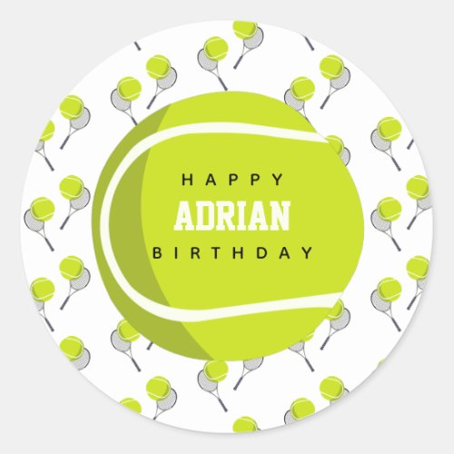 Tennis Ball  Racket Racquet Birthday Party Classic Round Sticker