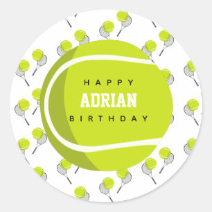 Tennis Ball & Racket Racquet Birthday Party Classic Round Sticker