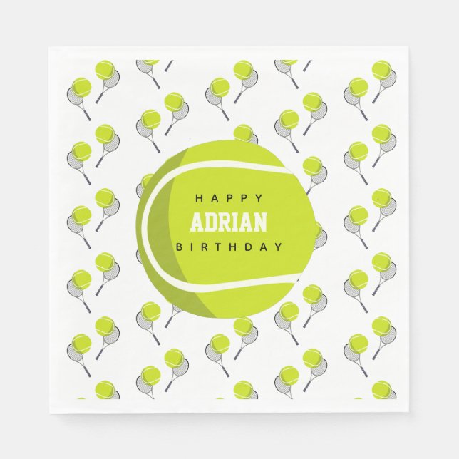 Tennis Ball & Racket Racquet Birthday Party  Napkins (Front)