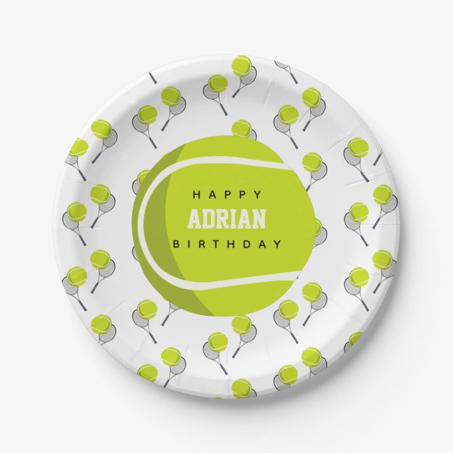 Tennis Ball & Racket Racquet Birthday Party  Paper Plates (Front)