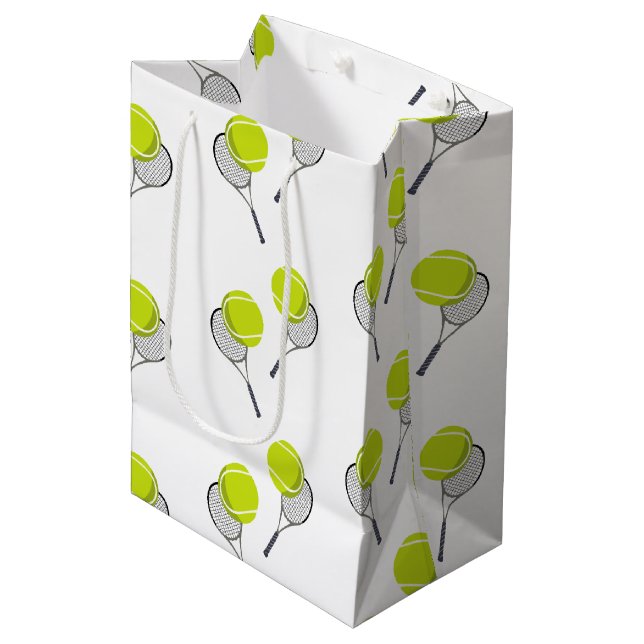Tennis Ball & Racket Racquet Pattern Medium Gift Bag (Front Angled)