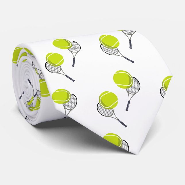 Tennis Ball & Racket Racquet Pattern  Neck Tie (Rolled)