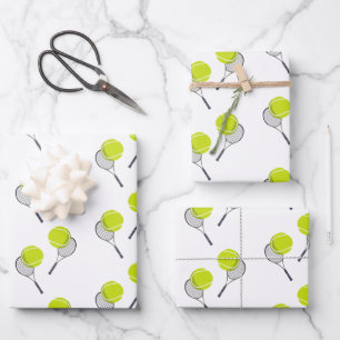 Tennis Ball & Racket Racquet Pattern Wrapping Paper Sheets