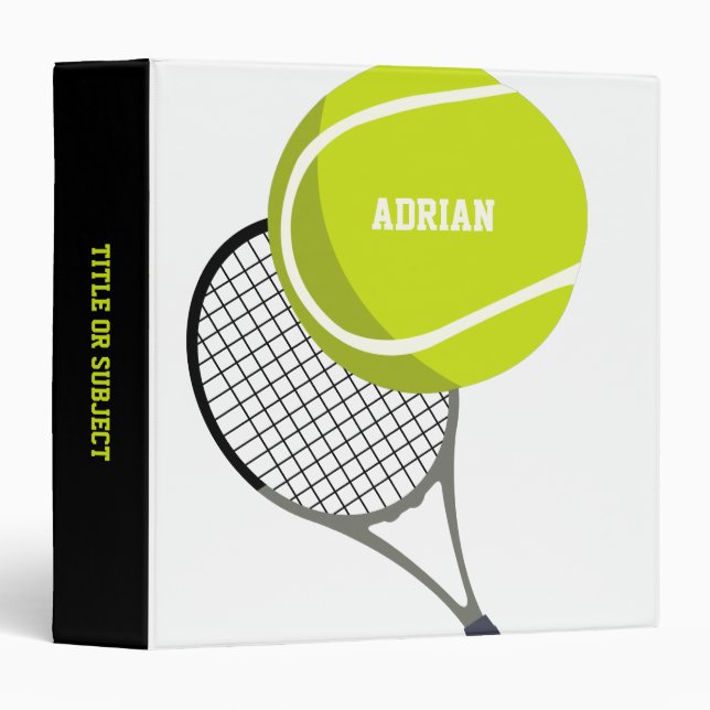 Tennis Ball & Racket Racquet Personalized 3 Ring Binder (Front/Spine)