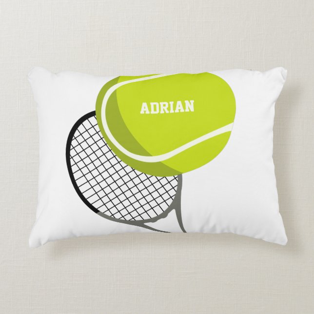 Tennis Ball & Racket Racquet Personalized  Accent Pillow (Front)