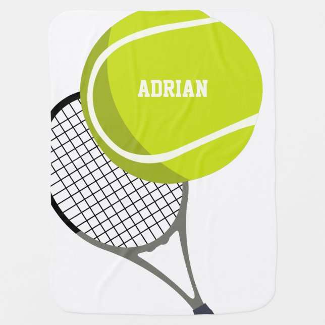 Tennis Ball & Racket Racquet Personalized  Baby Blanket (Front)