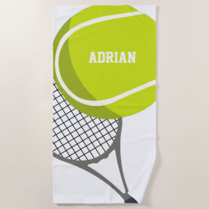 Tennis Ball & Racket Racquet Personalized Beach Towel
