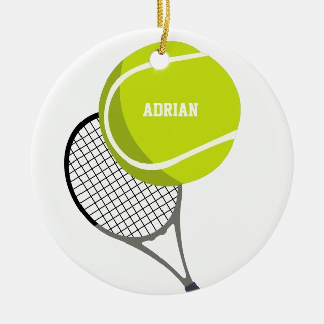 Tennis Ball & Racket Racquet Personalized   Ceramic Ornament (Front)