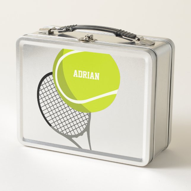 Tennis Ball & Racket Racquet Personalized Metal Lunch Box (Front)