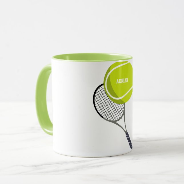Tennis Ball & Racket Racquet Personalized Mug (Front Left)