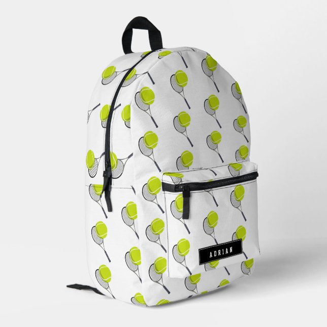 Tennis Ball & Racket Racquet Personalized Name Printed Backpack (Back Corner Left)