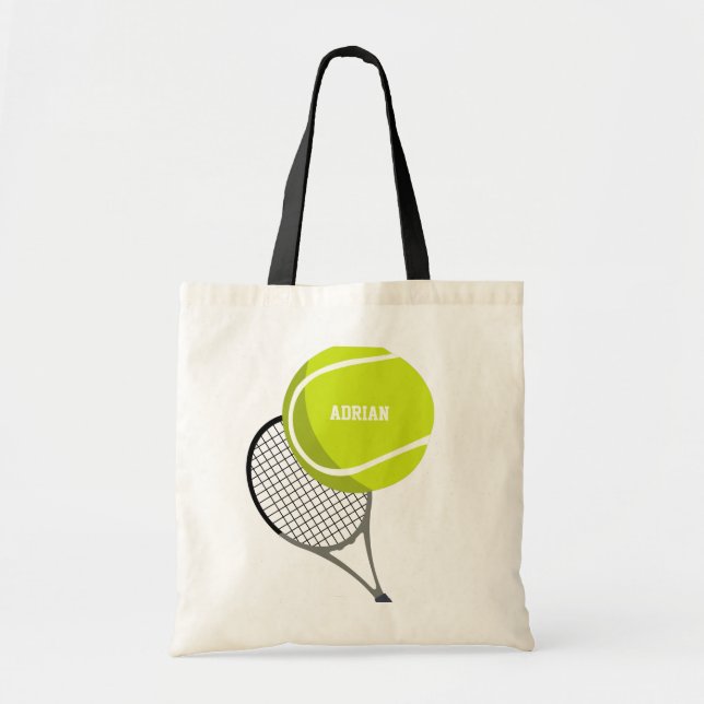 Tennis Ball & Racket Racquet Personalized Tote Bag (Front)