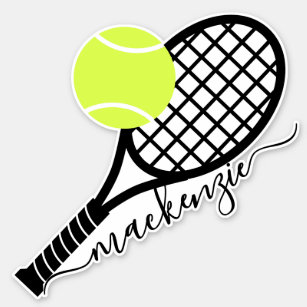 Tennis Ball Racket Script Monogram Contour Sticker