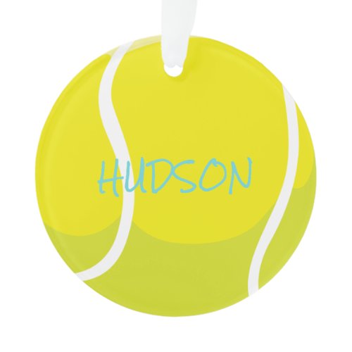 Tennis Ball Racquet Name Player Coach Yellow Aqua Ornament