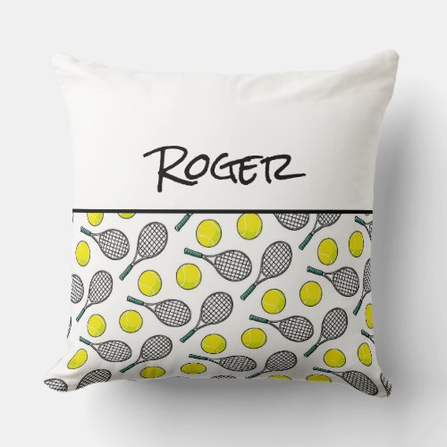 Tennis Ball Racquet Pattern Player Name Sports Throw Pillow