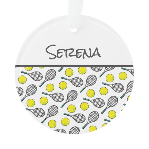 Tennis Ball Racquet Pattern Sports Player NAME  Ornament