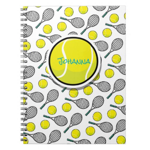 Tennis Ball Racquet Yellow White Aqua Black NAME Notebook