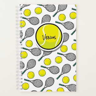 Tennis Ball Racquet Yellow White Sports NAME Notebook