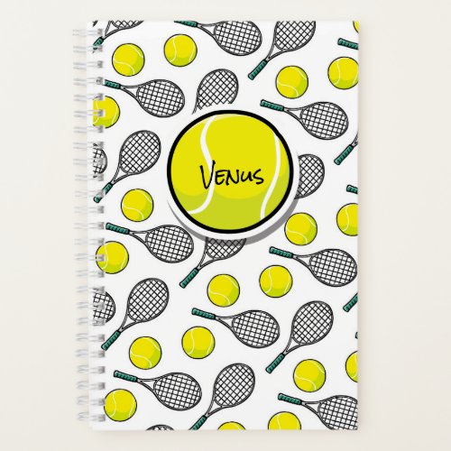 Tennis Ball Racquet Yellow White Sports NAME Notebook