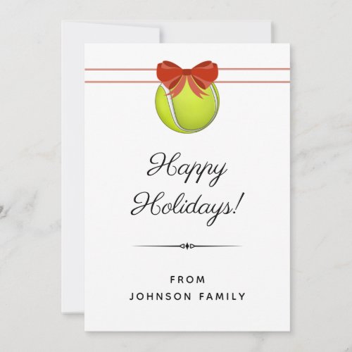 Tennis Ball  Red Bow Happy Holidays Xmas Theme Holiday Card