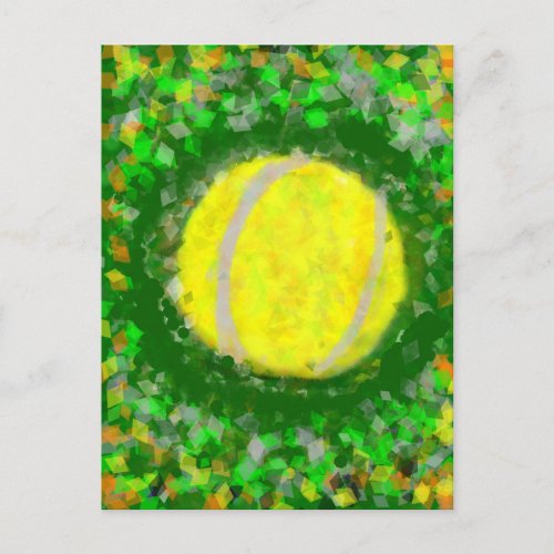 Tennis ball rests on the grass postcard