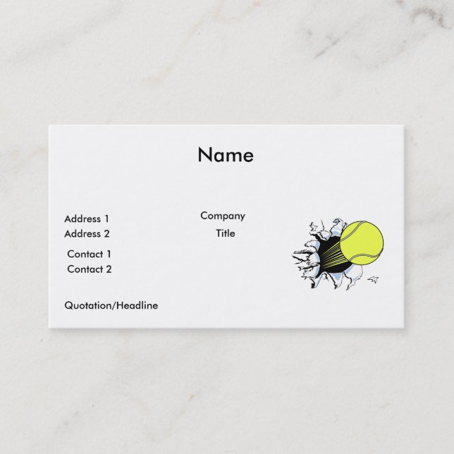 tennis ball ripping through business card (Front)